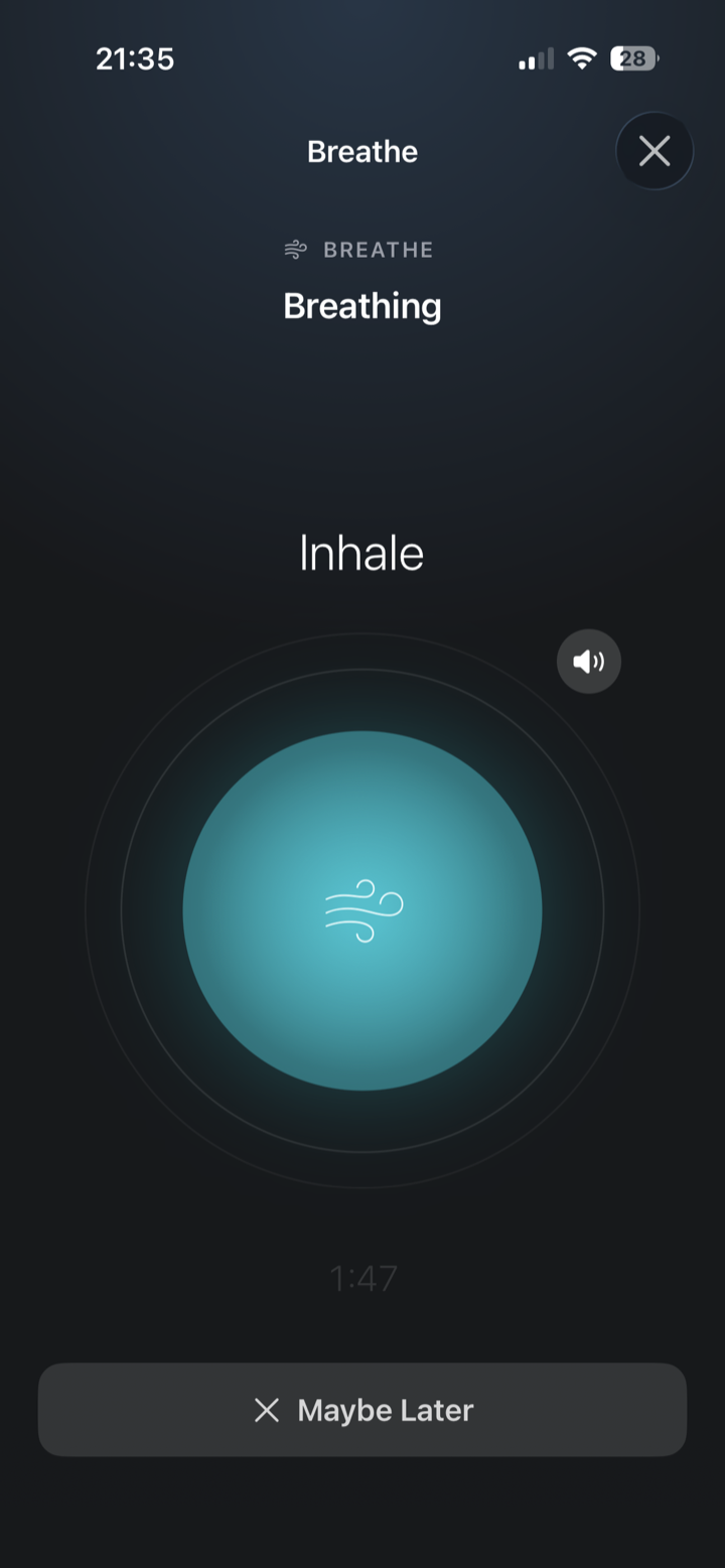 Guided breathing exercise in DawnLight